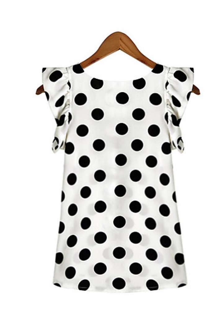 Women's Casual/Daily / Plus Size Simple Summer Blouse,Polka Dot Round Neck Short Sleeve White Polyester Translucent