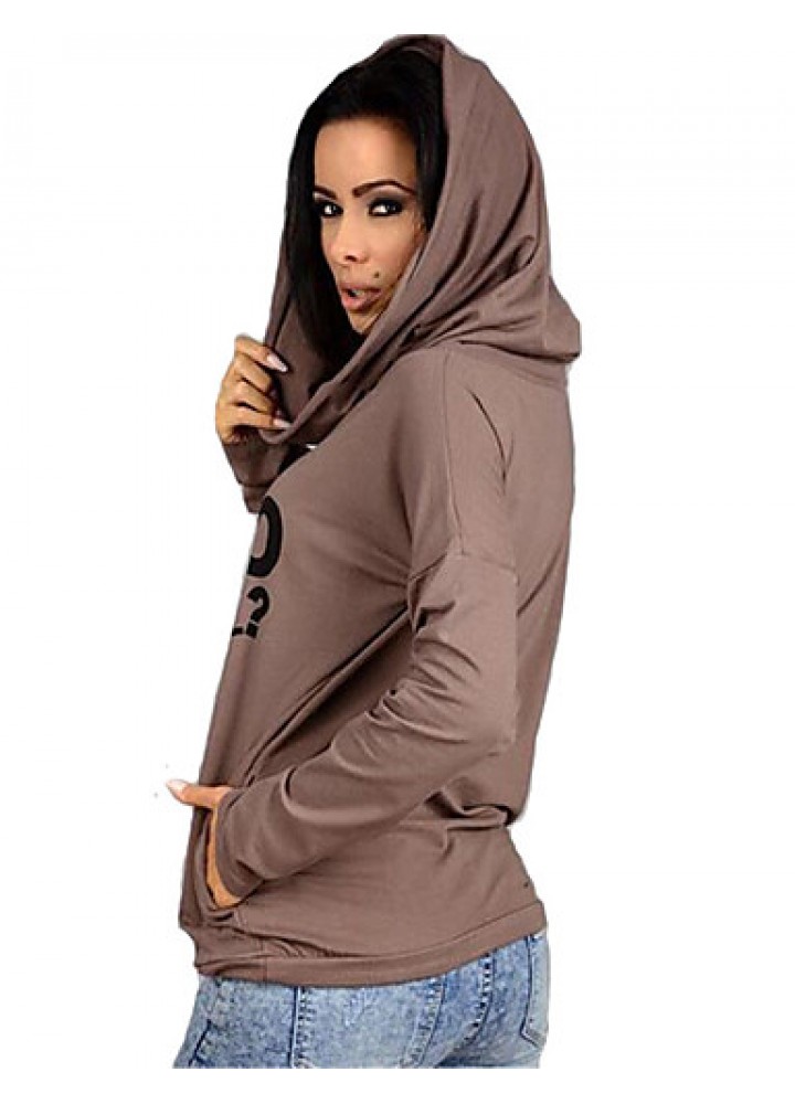 Women's Going out / Casual/Daily Simple Spring / Fall T-shirtLetter Hooded Long Sleeve