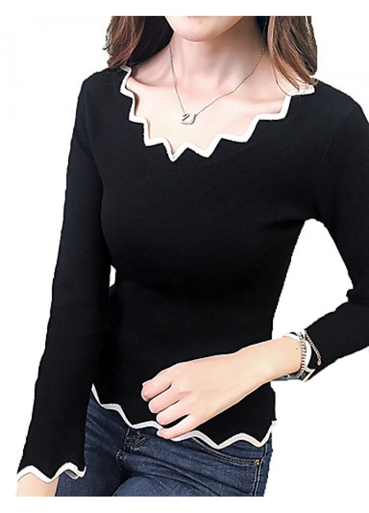 Women's Casual SpringFall WinterT-shirt,Solid Asymmetrical Long Sleeve Blue / Pink / White / Black Shirt