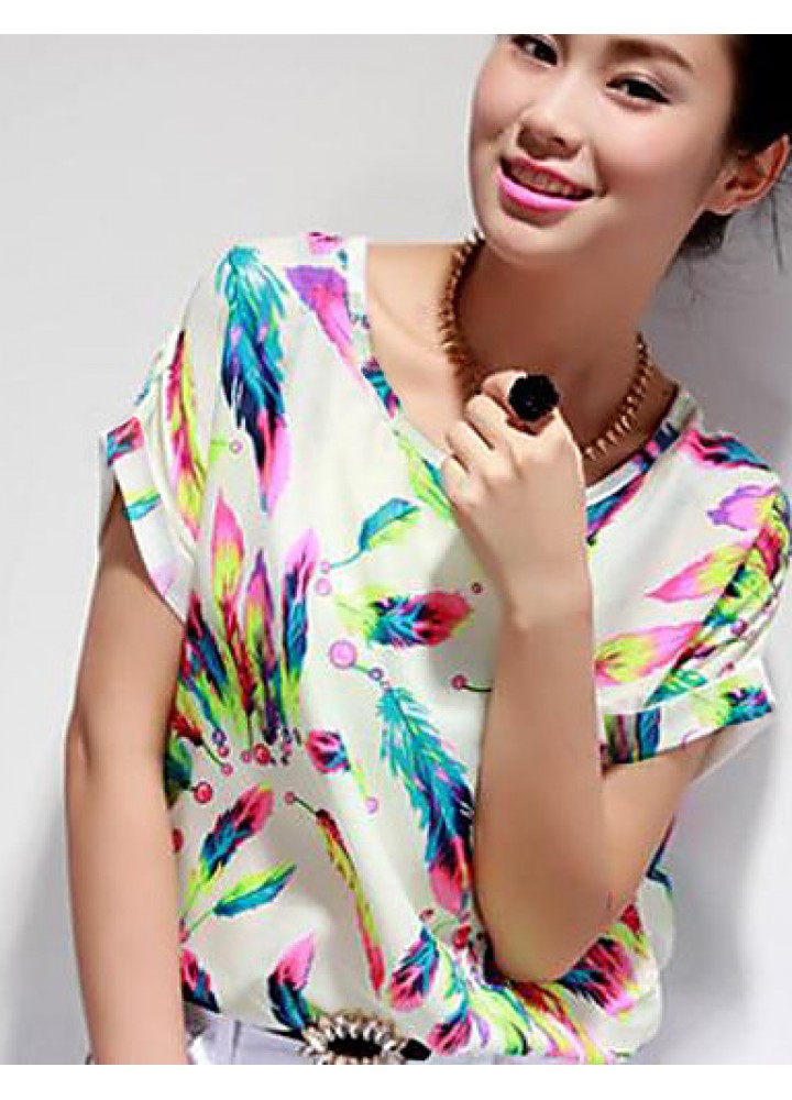 Women's Chiffon Batwing Sleeve Floral Print Tops Blouse T-Shirt Plus Size