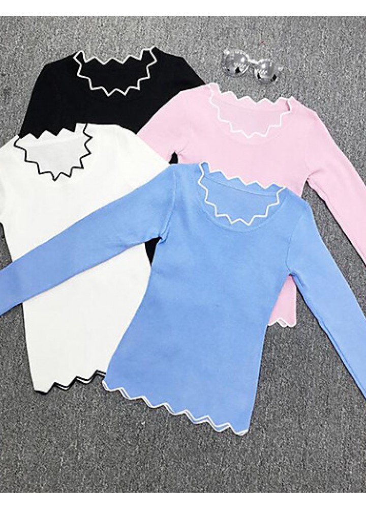 Women's Casual SpringFall WinterT-shirt,Solid Asymmetrical Long Sleeve Blue / Pink / White / Black Shirt