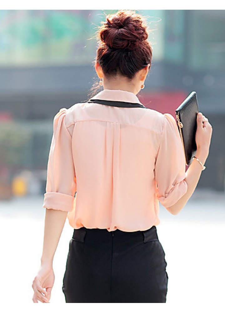 Women's Cute Contrast Bow Collar Half Sleeve Shirt