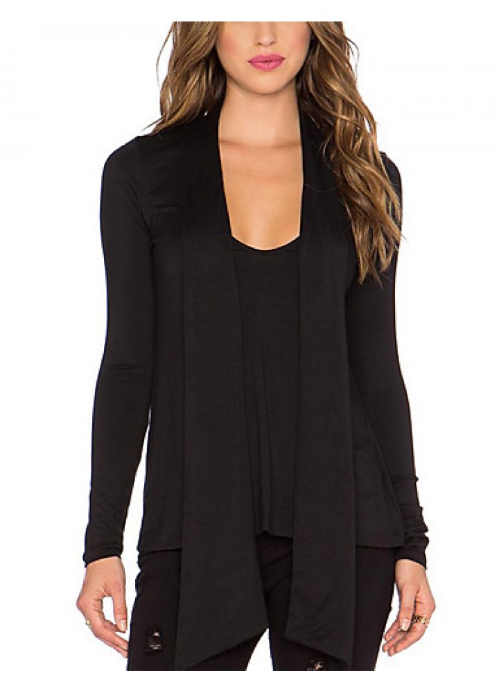 Women's Holiday Sexy / Boho Summer Blouse,Solid Cowl Long Sleeve Black Rayon Thin