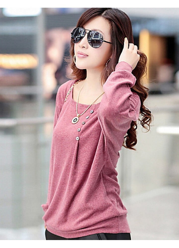 Women's Casual Stretchy Long Sleeve Regular Blouse (Cotton Blends)