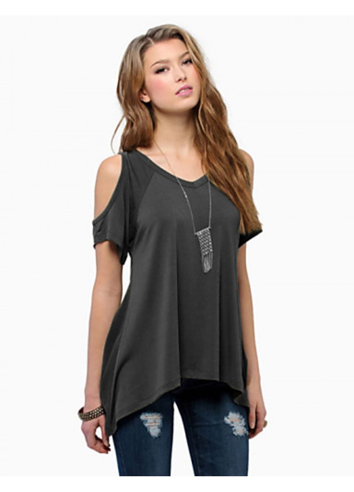 Women's Sexy Off Shoulder Fishtail hem T-shirt (Cotton)