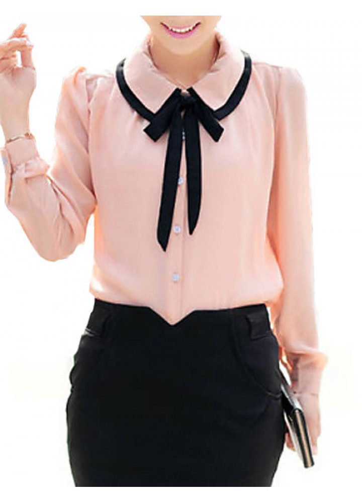 Women's Cute Contrast Bow Collar Half Sleeve Shirt