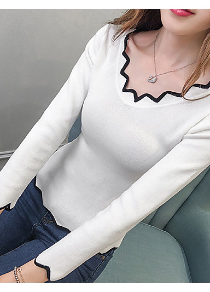 Women's Casual SpringFall WinterT-shirt,Solid Asymmetrical Long Sleeve Blue / Pink / White / Black Shirt