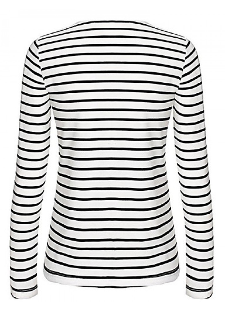 Women's Casual/Daily Sexy / Street chic Spring / Fall Hollow Out Slim Bandage T-shirtStriped V Neck Long Sleeve White