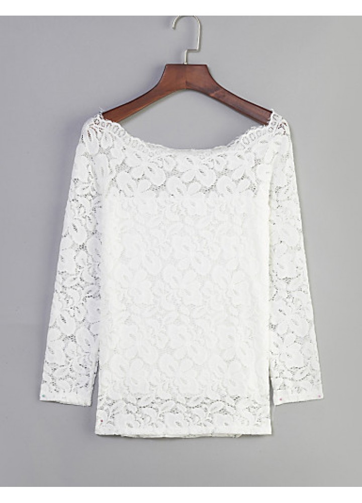 Women's Vogue Lace Bateau Long Sleeve Hollow Out Lace T-shirt