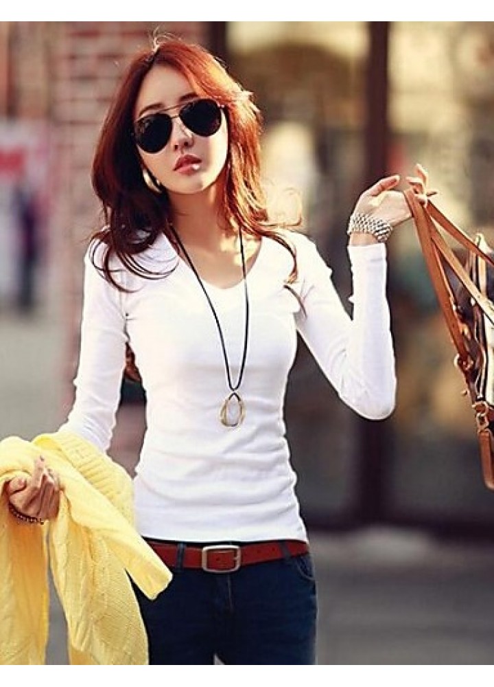 Women's Basic Soft V-neck Slim T-shirt