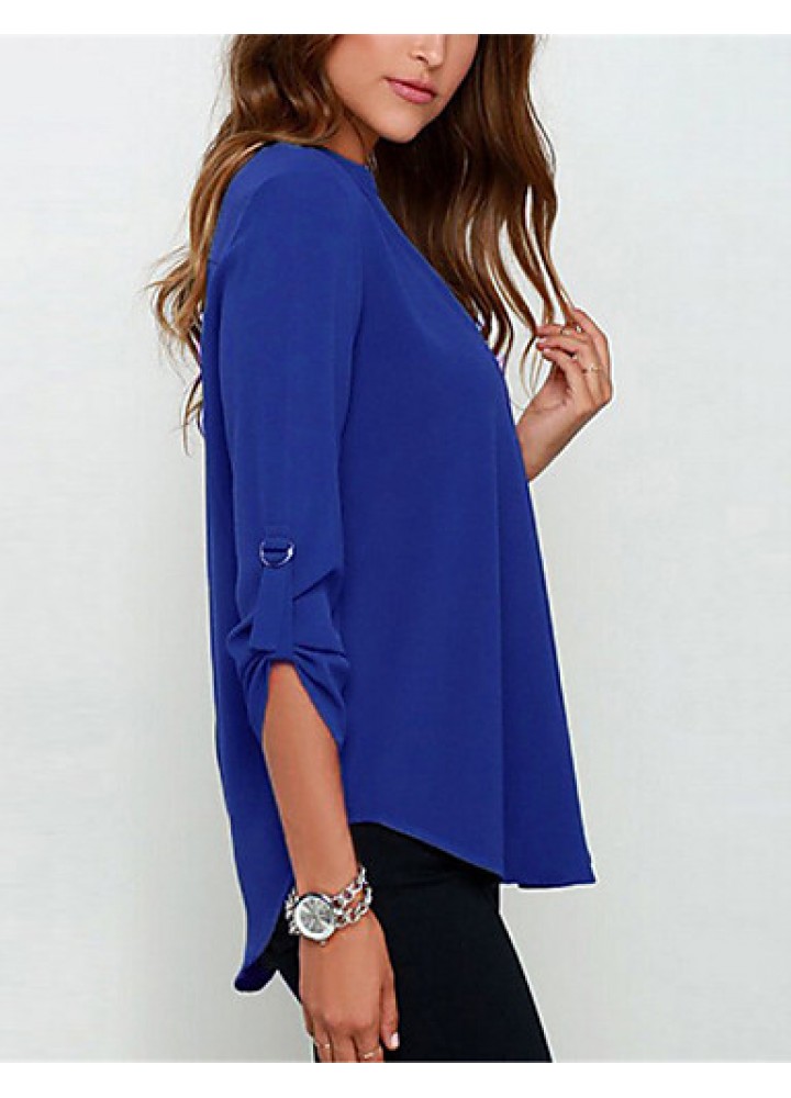 New Blusas Sexy V Neck Chiffon Women Blouse Casual Long Sleeve OL Style Solid Shirts Tops Plus Size