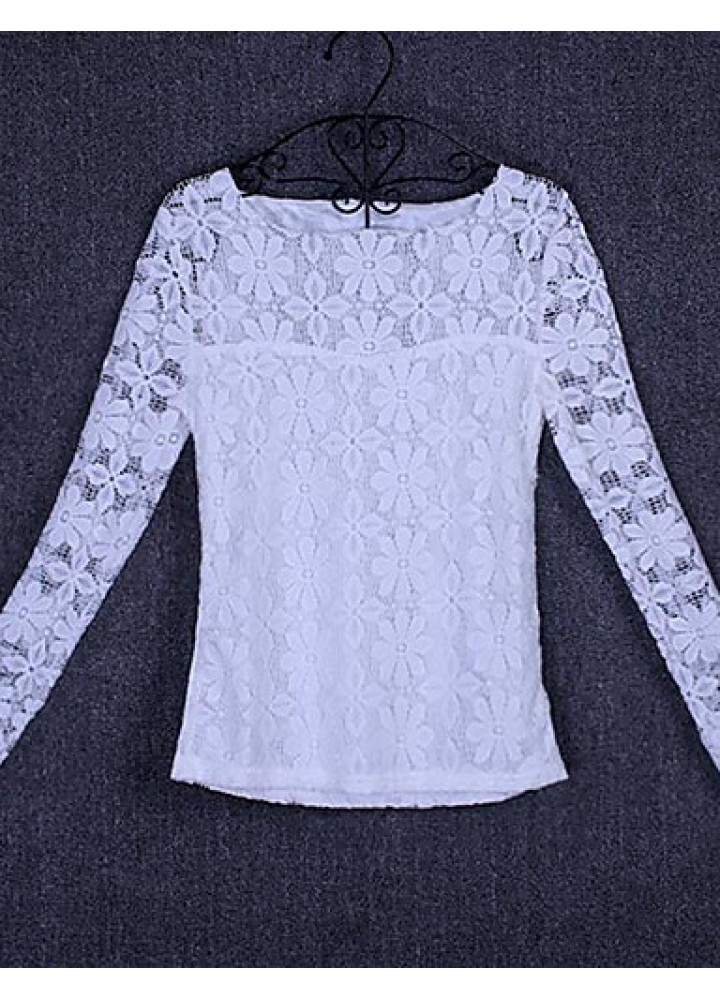 Women's Patchwork Lace Slim All Match Fashion Street chic Simple Plus Size T-shirt,Round Neck Long Sleeve