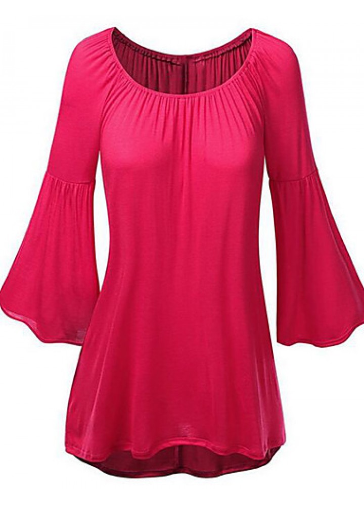 Women's Casual/Daily Street chic Loose Blouse ,Solid Round Neck Flare Long Sleeve