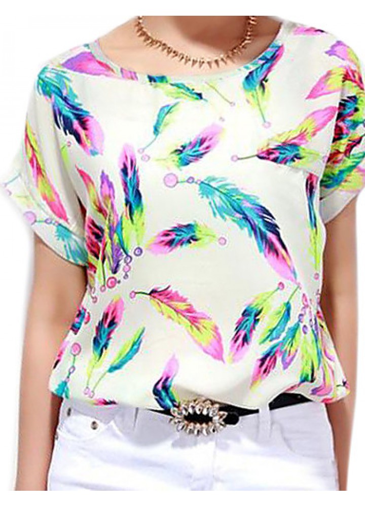 Women's Chiffon Batwing Sleeve Floral Print Tops Blouse T-Shirt Plus Size