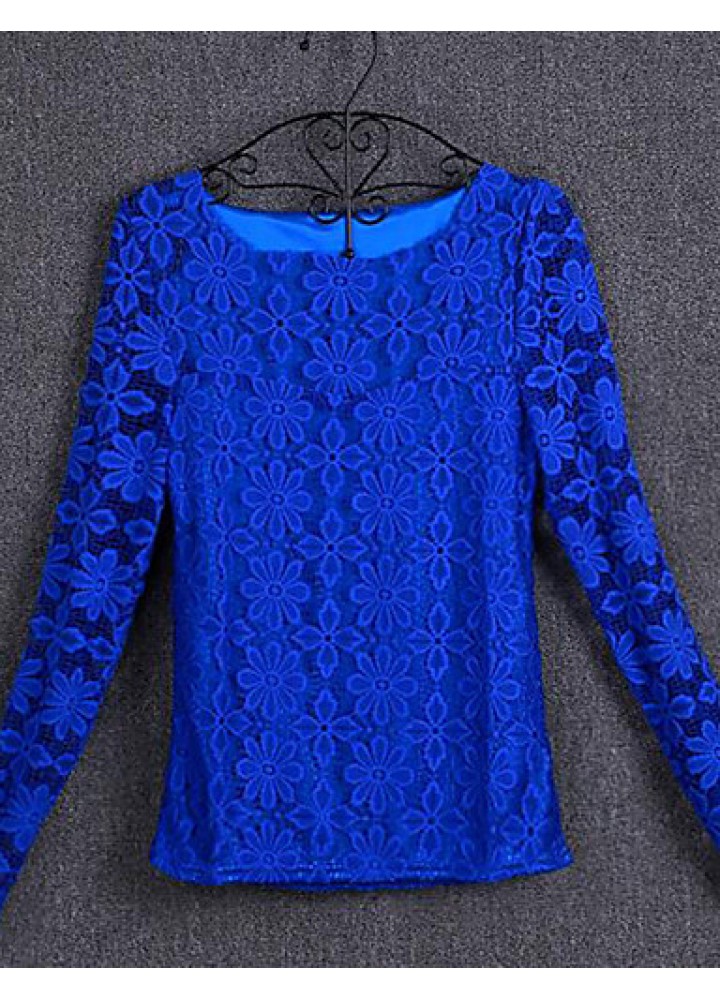 Women's Patchwork Lace Slim All Match Fashion Street chic Simple Plus Size T-shirt,Round Neck Long Sleeve