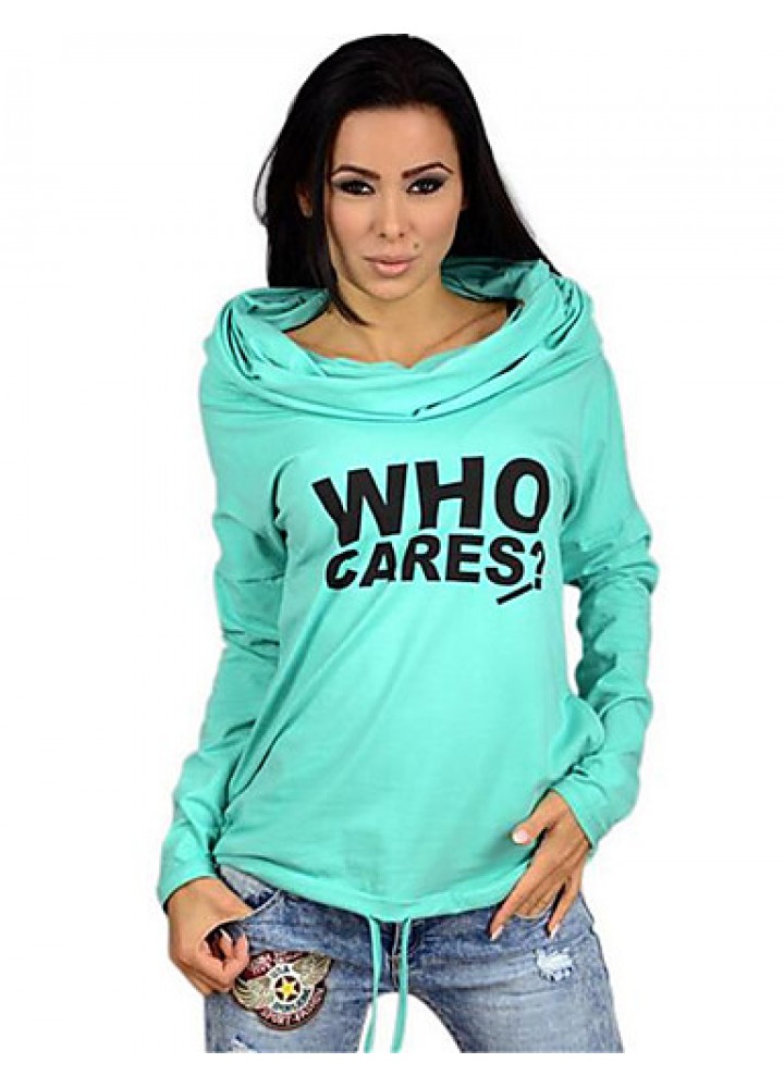 Women's Going out / Casual/Daily Simple Spring / Fall T-shirtLetter Hooded Long Sleeve