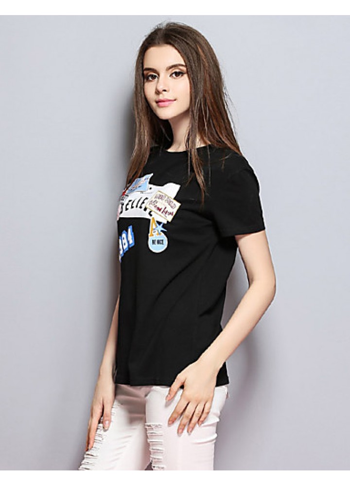 Women's Casual/Daily Simple Spring / Summer T-shirtPrint Round