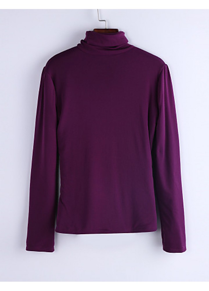 Women's Plus Size / Sexy Spring Blouse,Solid Turtleneck Long Sleeve Black / Green / Purple Cotton / Rayon Medium