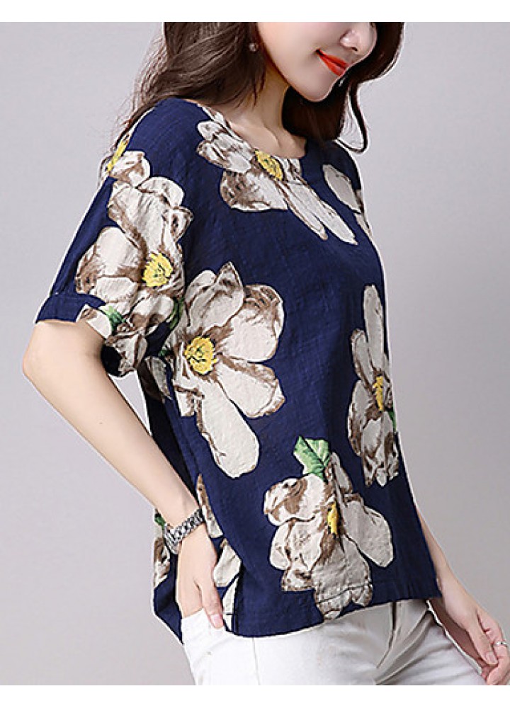 Women's Going out / Casual/Daily Street chic Spring / Summer T-shirt,Print Round Neck Short Sleeve