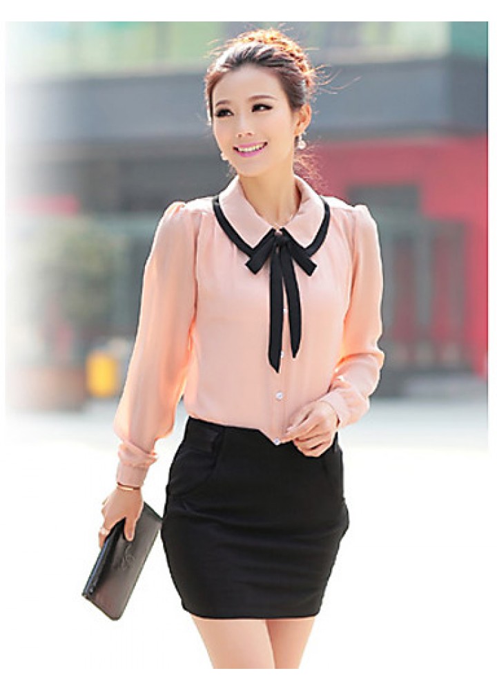 Women's Cute Contrast Bow Collar Half Sleeve Shirt