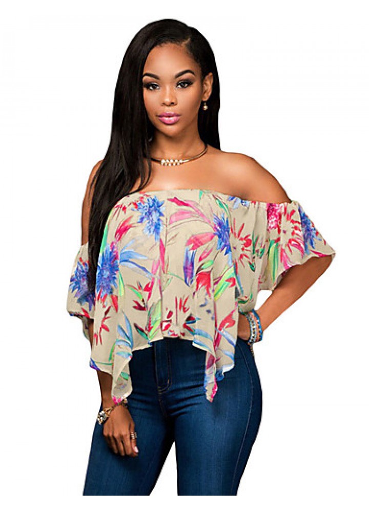 Women's Multicolor Print Off Shoulder Apricot Crop Top