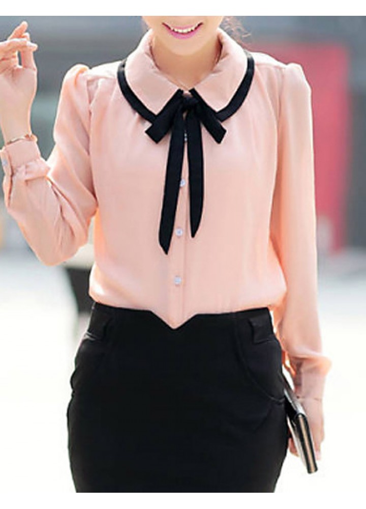 Women's Cute Contrast Bow Collar Half Sleeve Shirt