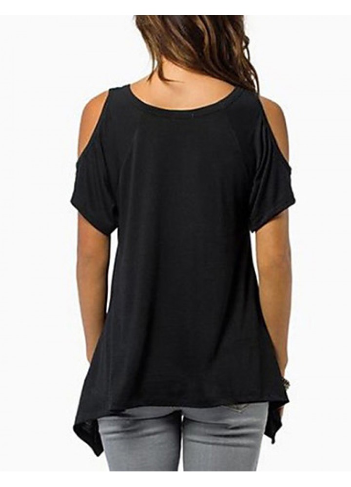 Women's Sexy Off Shoulder Fishtail hem T-shirt (Cotton)