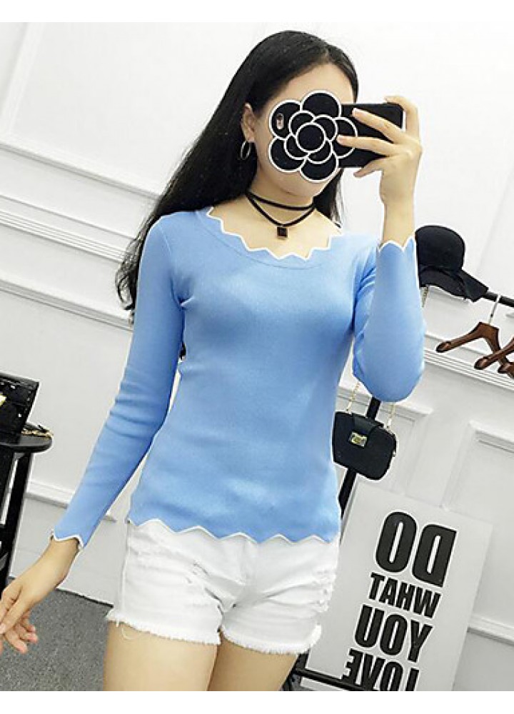 Women's Casual SpringFall WinterT-shirt,Solid Asymmetrical Long Sleeve Blue / Pink / White / Black Shirt