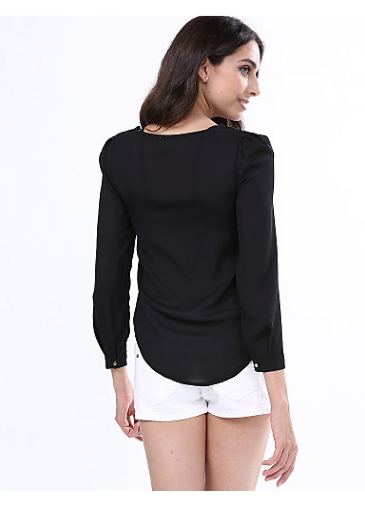 Women‘s V Neck Long Sleeve Zipper Blouse(More Colors)