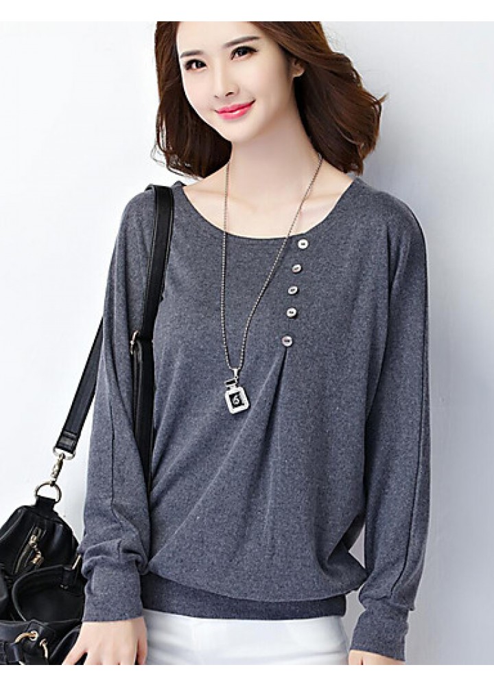 Women's Going out / Work / Holiday Cute / Street chic / Sophisticated T-shirt,Print / Color Block Round Neck Long Sleeve