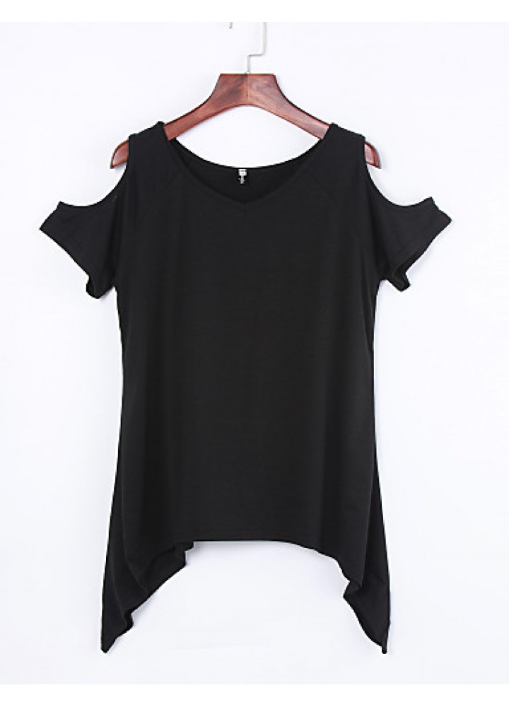 Women's Sexy Off Shoulder Fishtail hem T-shirt (Cotton)