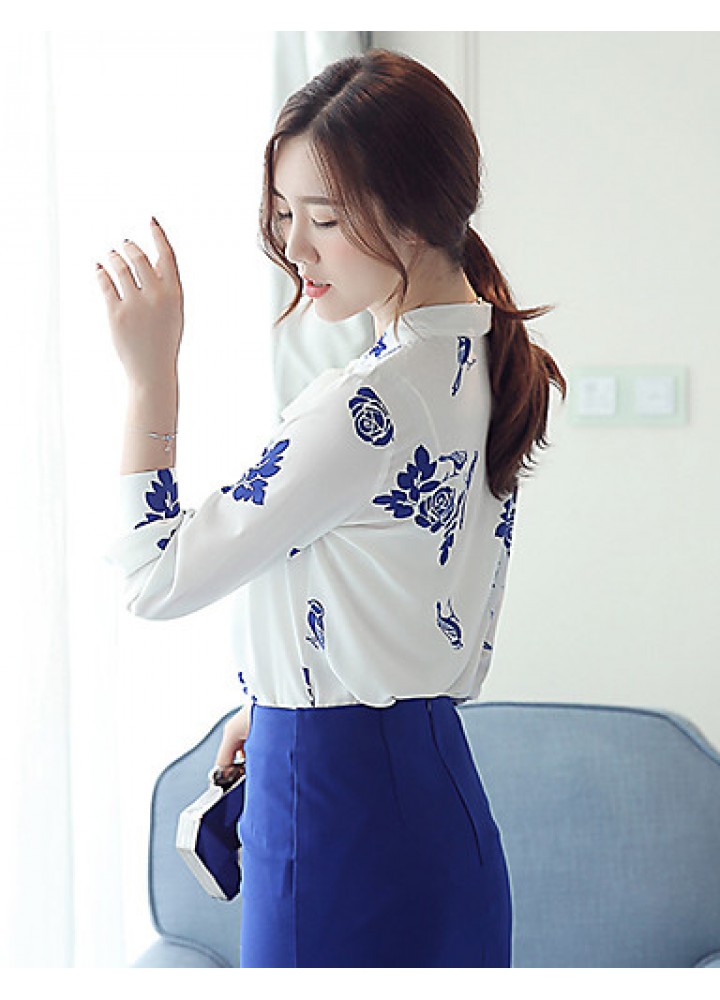 Women's New Fashion Bowknot Chiffon Long Sleeve Blouses Shirt