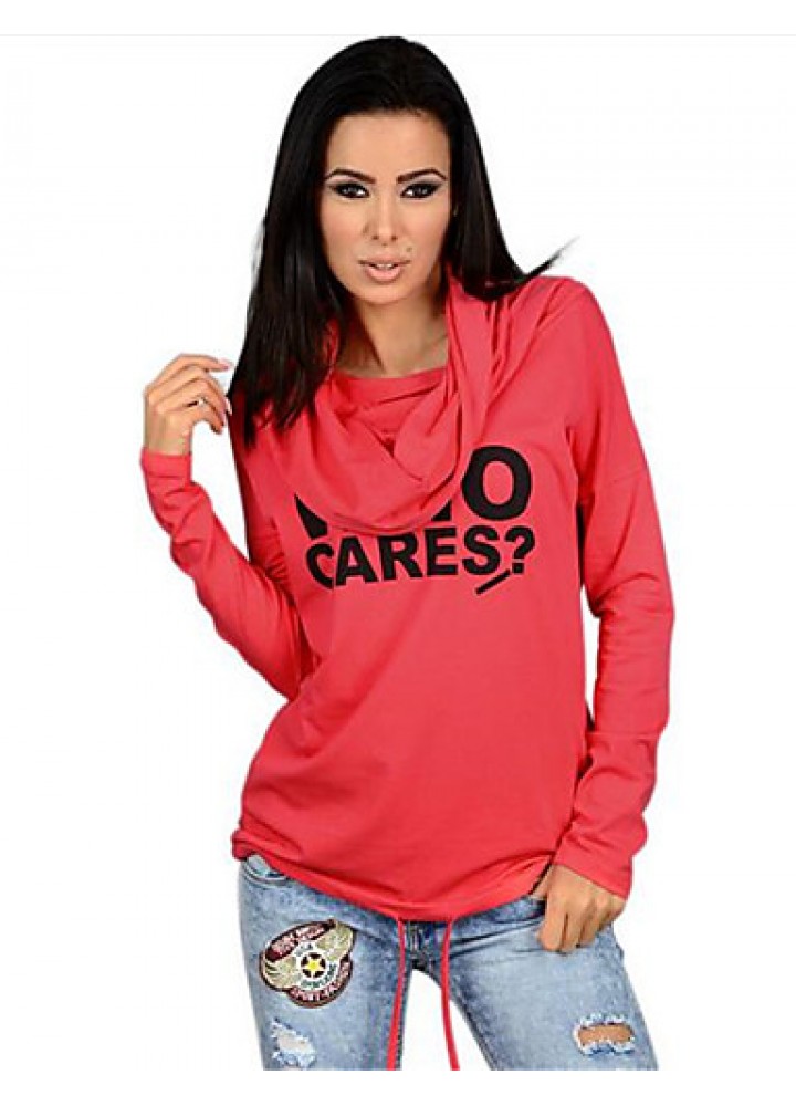 Women's Going out / Casual/Daily Simple Spring / Fall T-shirtLetter Hooded Long Sleeve