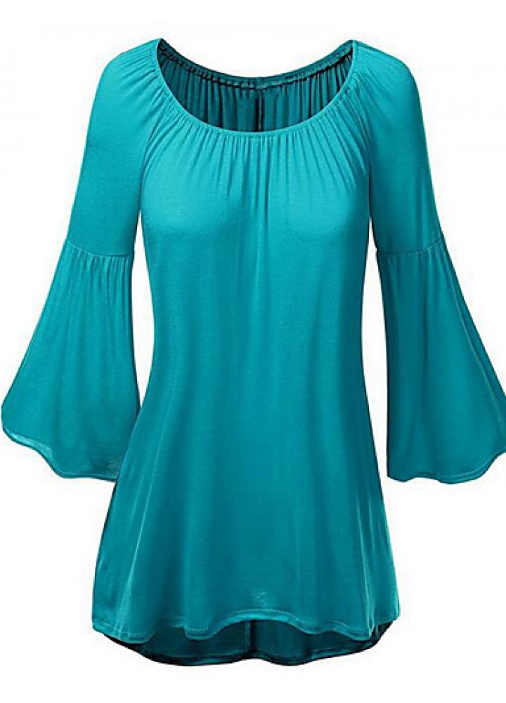 Women's Casual/Daily Street chic Loose Blouse ,Solid Round Neck Flare Long Sleeve