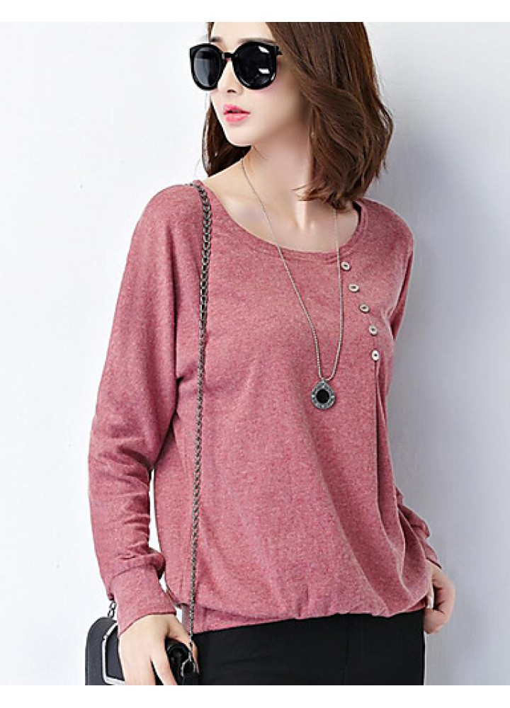 Women's Going out / Work / Holiday Cute / Street chic / Sophisticated T-shirt,Print / Color Block Round Neck Long Sleeve