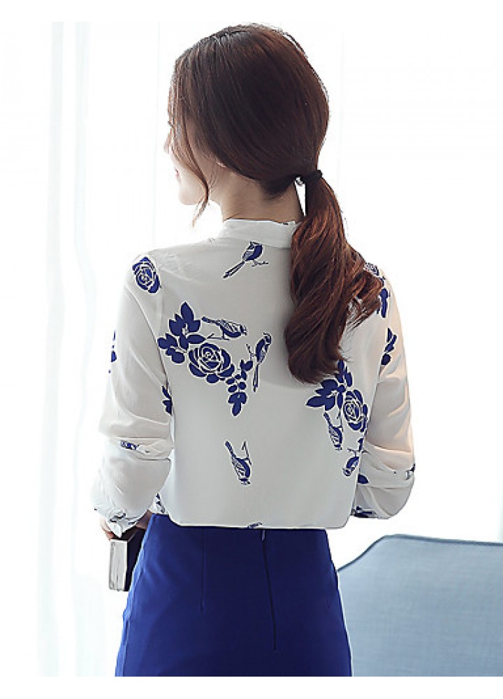 Women's New Fashion Bowknot Chiffon Long Sleeve Blouses Shirt