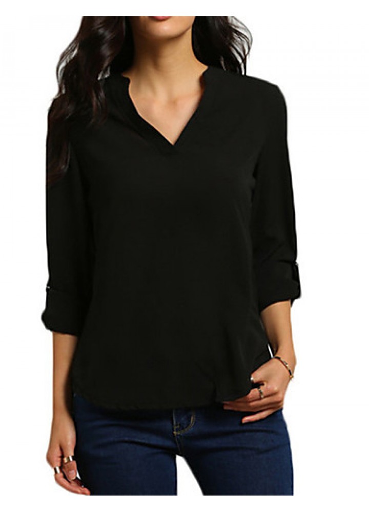 New Blusas Sexy V Neck Chiffon Women Blouse Casual Long Sleeve OL Style Solid Shirts Tops Plus Size