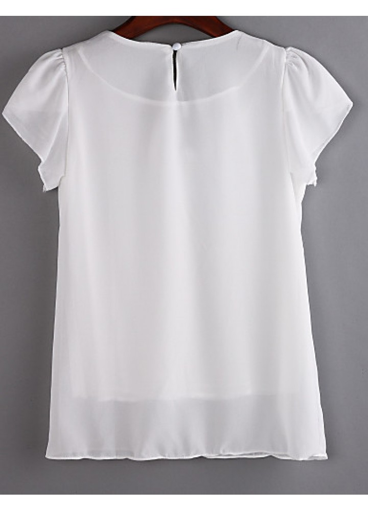 Women's Round Neck Sequins Blouse , Chiffon Short Sleeve