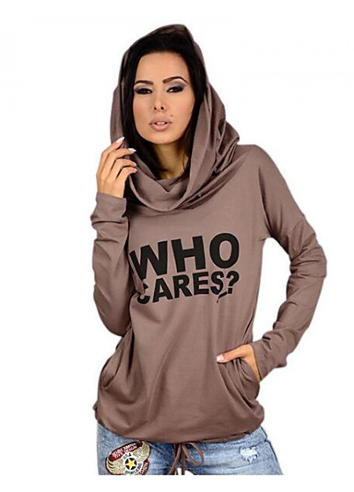 Women's Going out / Casual/Daily Simple Spring / Fall T-shirtLetter Hooded Long Sleeve