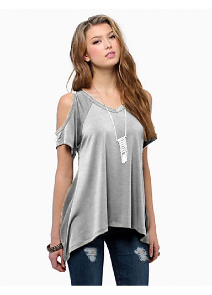 Women's Sexy Off Shoulder Fishtail hem T-shirt (Cotton)