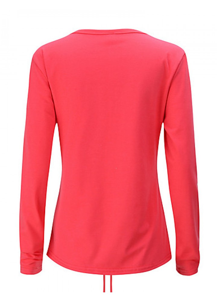 Women's Going out Sexy / Street chic Fall / Winter T-shirt,Solid V Neck Long Sleeve Red / White Gray Rayon Thin