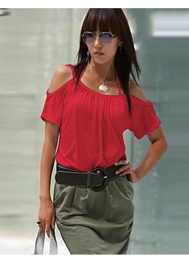 Women's Off Shoulder Strap Flutter T-shirt