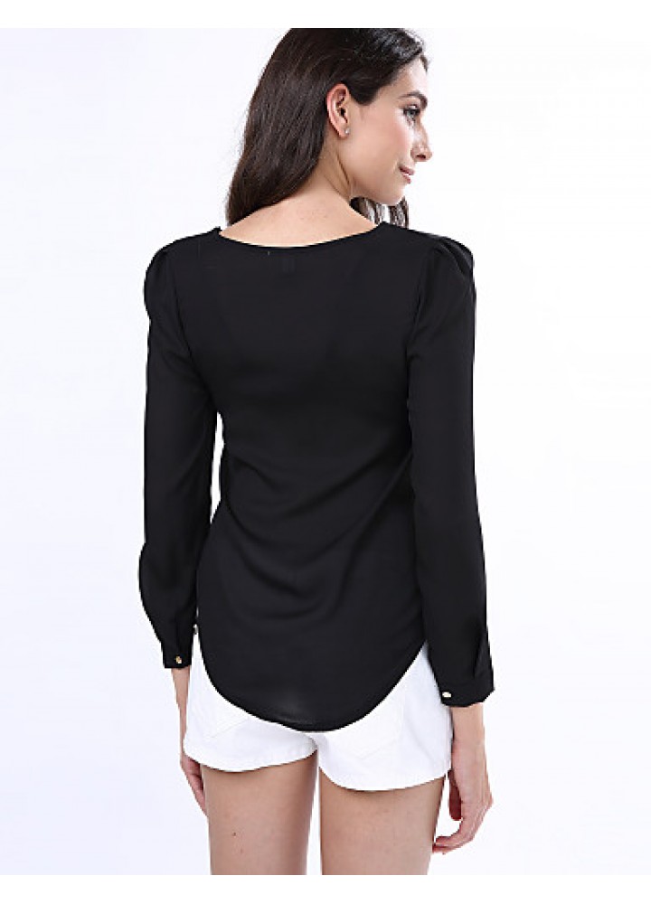 Women‘s V Neck Long Sleeve Zipper Blouse(More Colors)