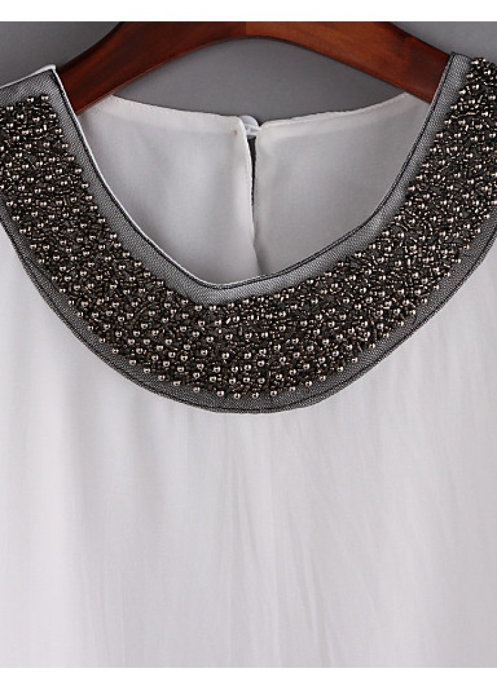 Women's Round Neck Sequins Blouse , Chiffon Short Sleeve