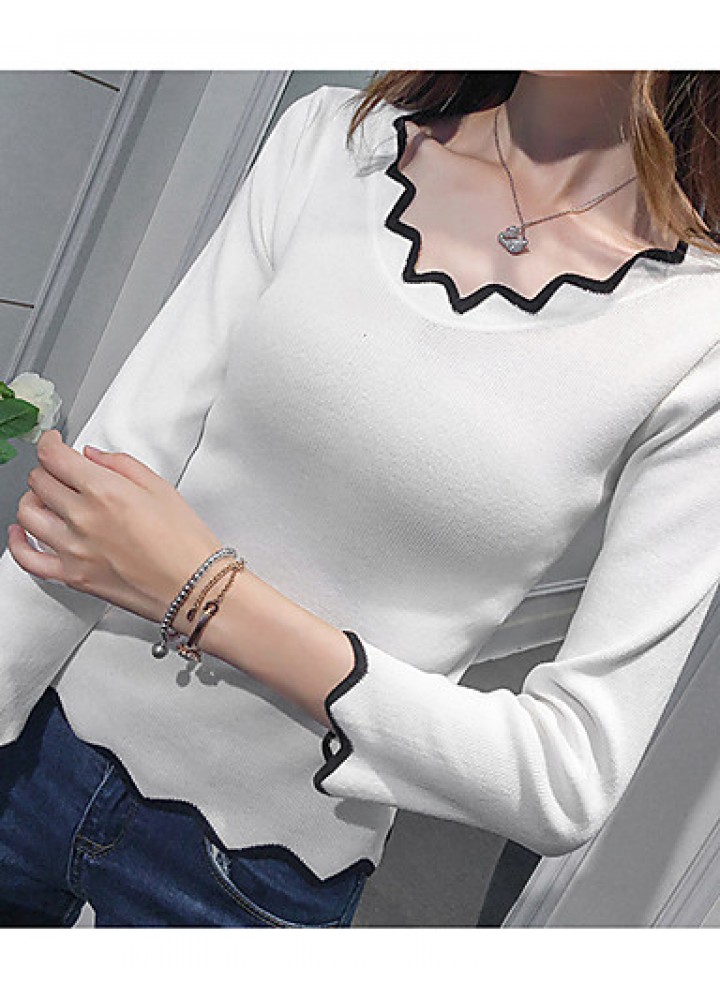 Women's Casual SpringFall WinterT-shirt,Solid Asymmetrical Long Sleeve Blue / Pink / White / Black Shirt