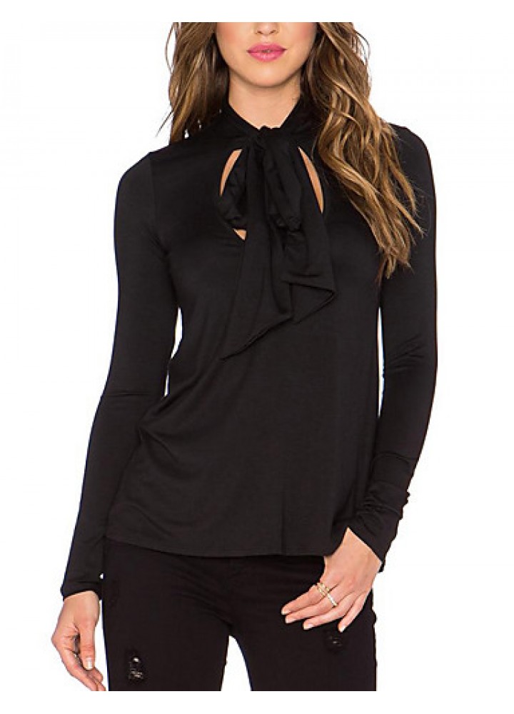 Women's Holiday Sexy / Boho Summer Blouse,Solid Cowl Long Sleeve Black Rayon Thin