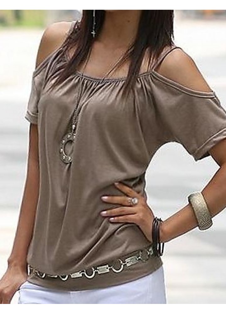 Women's Off Shoulder Strap Flutter T-shirt