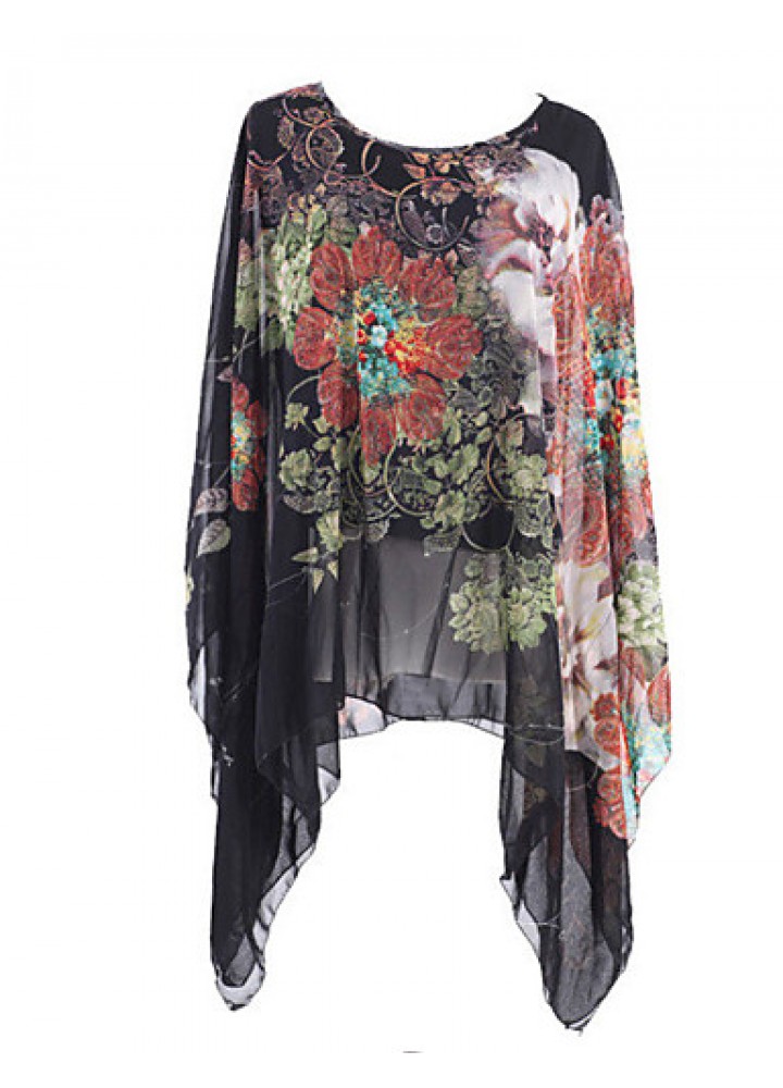 Women's Sexy Beach Casual Plus Size Print Chiffon Blouse