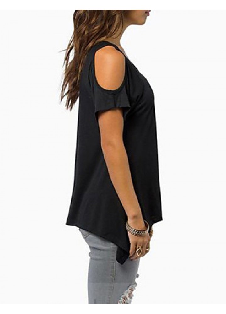 Women's Sexy Off Shoulder Fishtail hem T-shirt (Cotton)