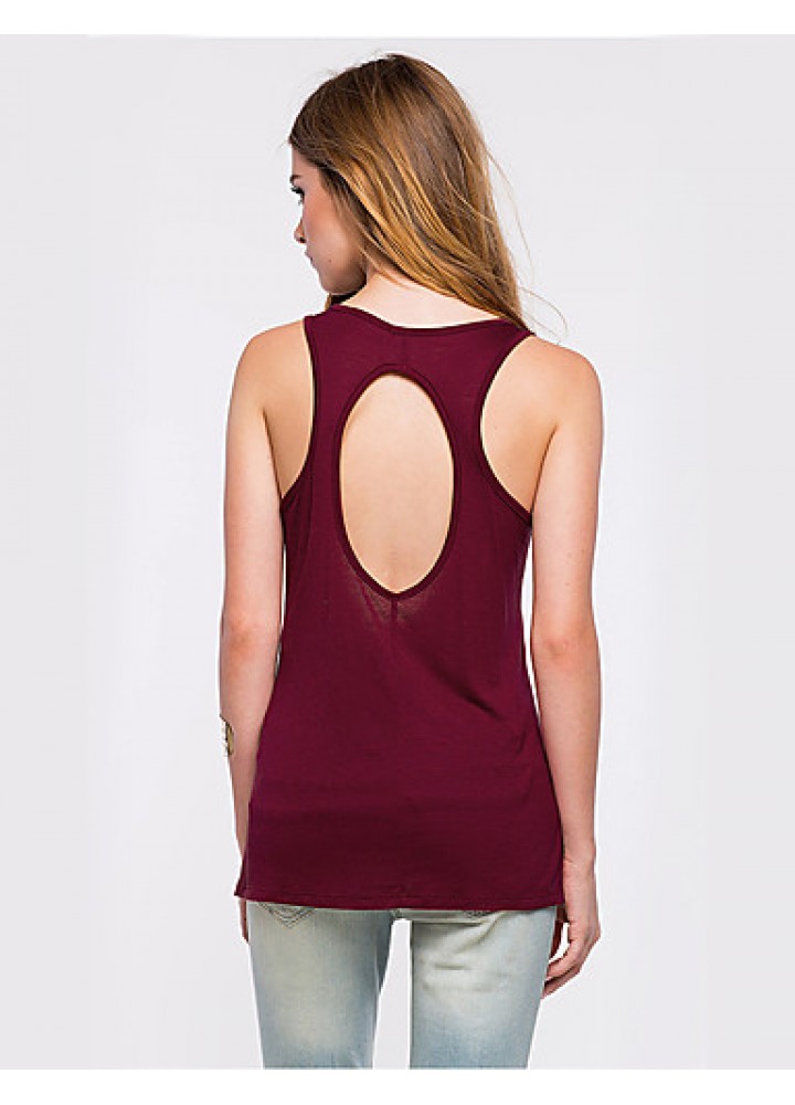 Women's Casual/Daily Street chic Summer Tank TopPrint U Neck Sleeveless Red Polyester Medium